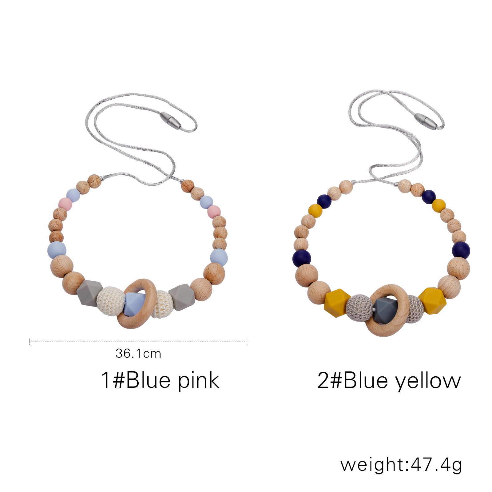 1 Pcs Food Grade Silicone Baby Bijtring Ketting Beuken Houten 40Mm Siliconen Kralen Lange Ketting Verpleging Speelgoed Training Baby chew Toy