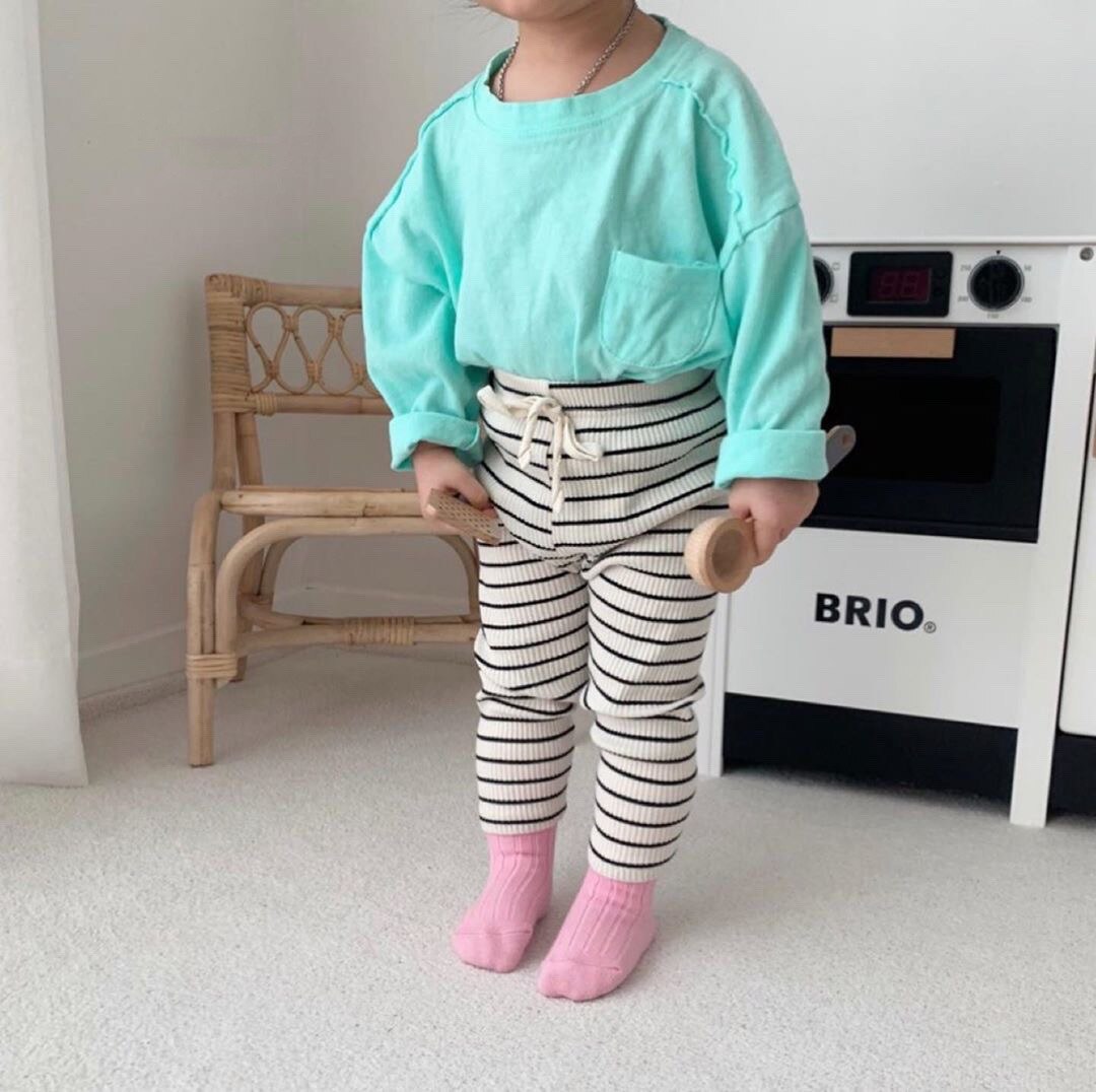 Forår efterår babystrikkede ribstrikkede leggings piger bomuld haremsbukser drenge nyfødte fritidsbukser spædbørn elastiske bukser