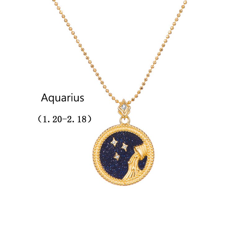 925 Sterling Zilveren Bal Kraal Ketting 12 Zodiac Constellation Horoscoop Medaillon Ketting Verjaardag Ster Teken Valentijnsdag: Aquarius