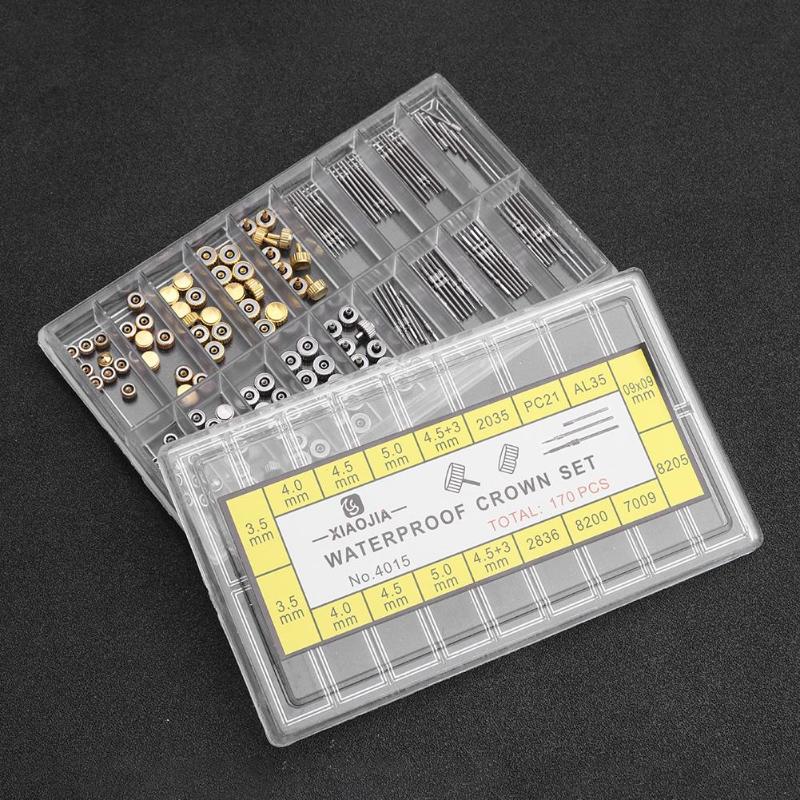 170pcs/box Watch Crown Parts Replacement Assorted Dome Flat Head Watch Accessories Repair Tool Kit Accessories Tool Kits