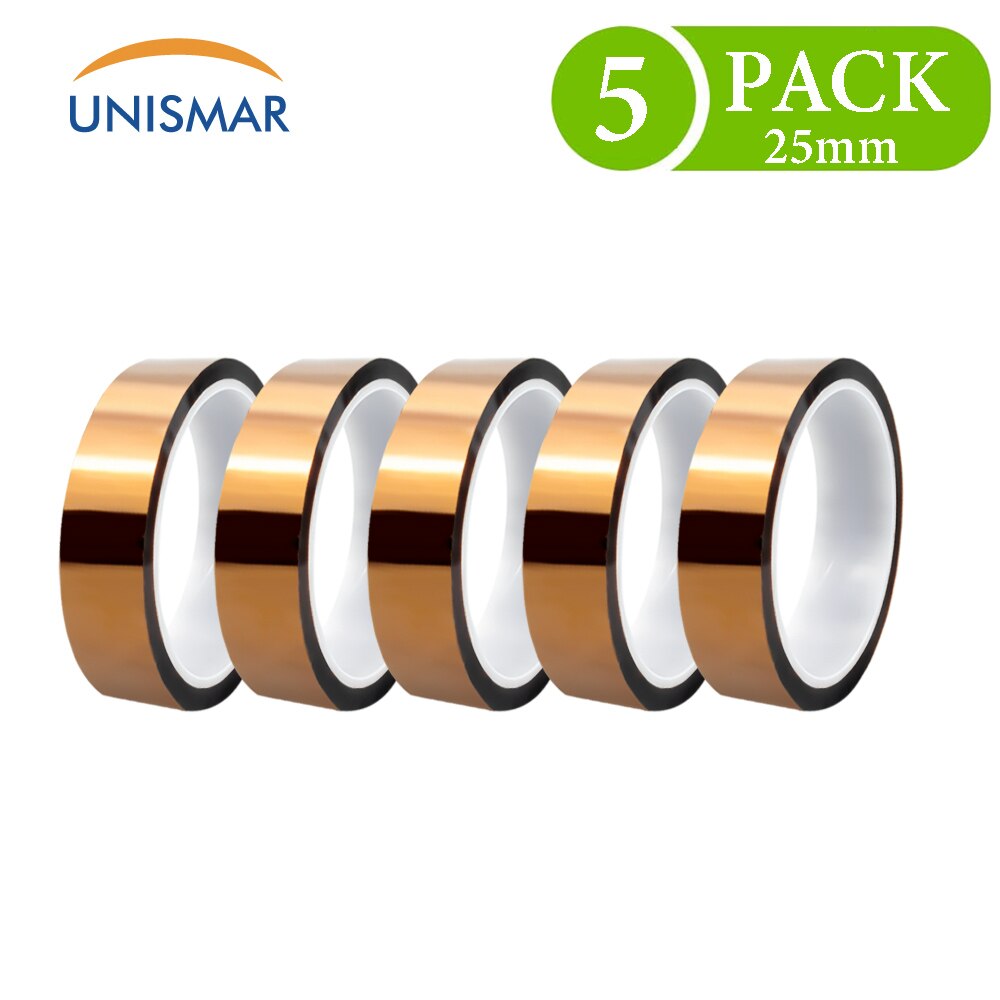 5 Roll for Kapton Tape 3D Printing Golden Finger BGA High Temperature Heat Resistant Tapes Support Temperature 260℃~300℃ 25mm