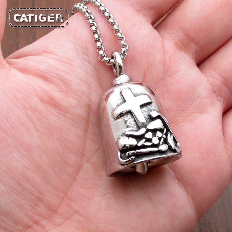 Punk 316L Stainless Steel Silver color Black color Cross Motorcycle Biker Bell Pendant Jewelry