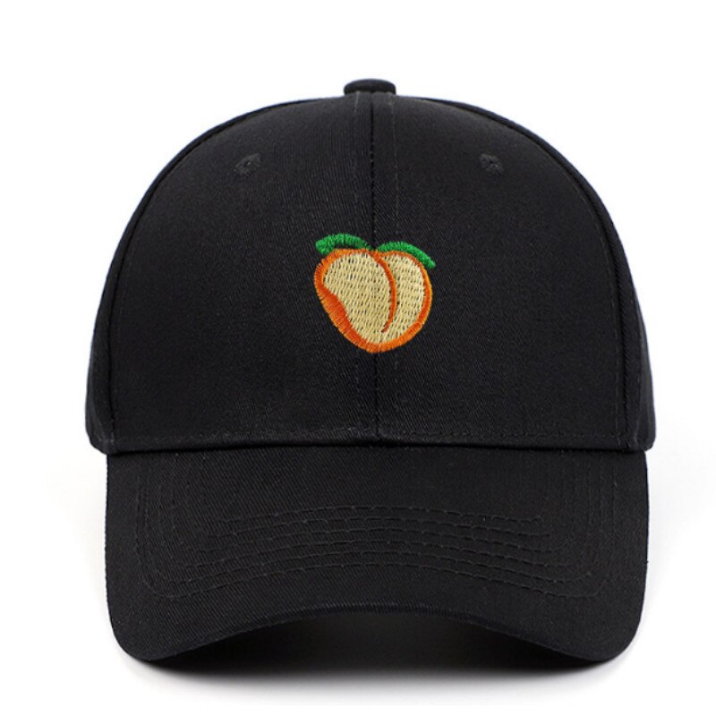 fruit baseball cap hip hop cotton embroidery peach dad hat for women outdoor sports curved sun hat snapback hat: light black