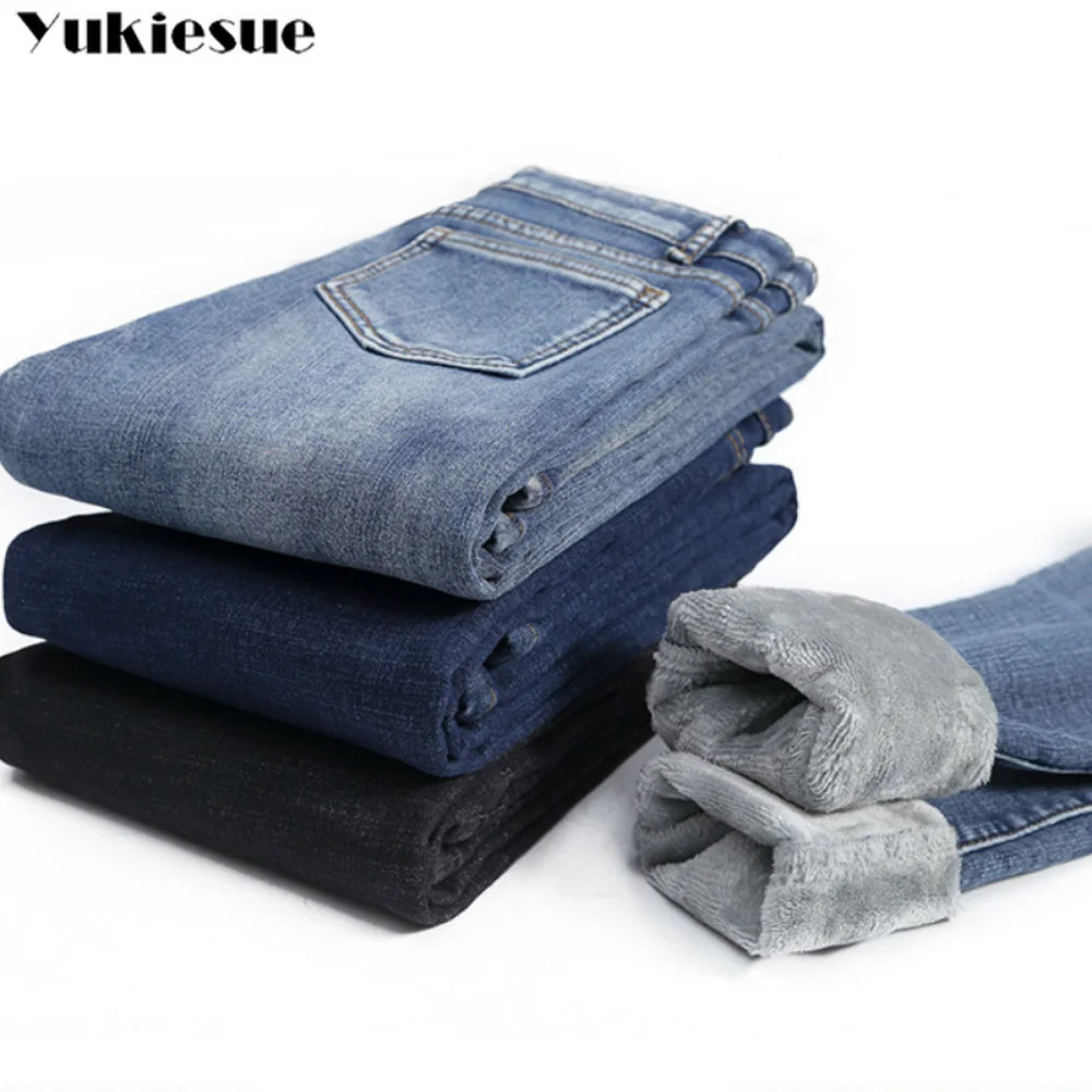 Jean Slim en velours épais pour femme, taille haute, Simple, polaire, , Slim, Stretch, décontracté, Denim