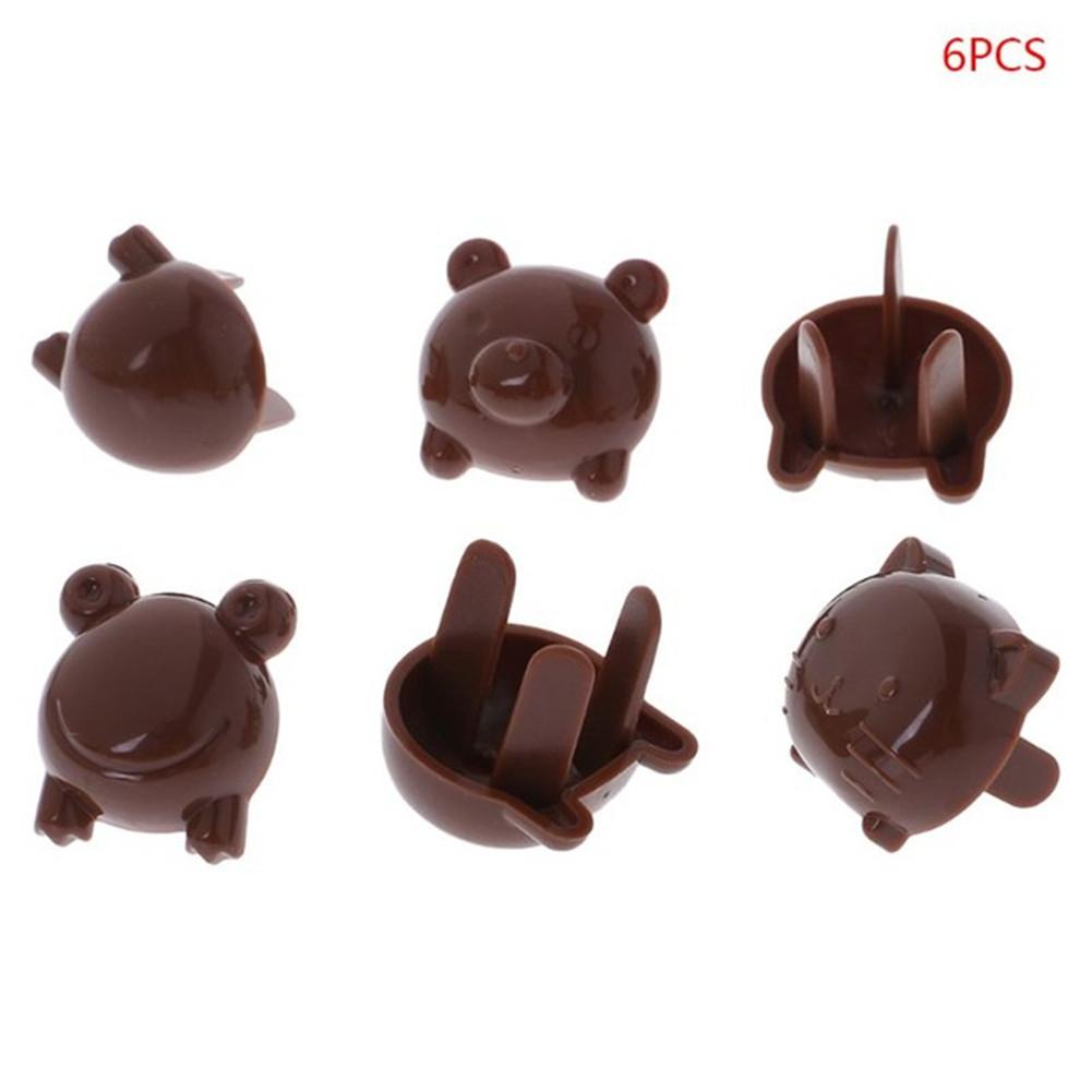 Kuulee 6 st eluttag lock lock baby söt djur piggy form plug protector säkerhetslock shock shock cover: Brun