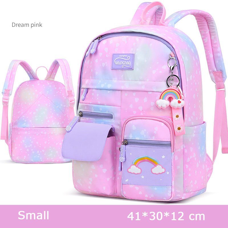2022 Rainbow Series Backpack Kids Waterproof School Backpacks for Teenage Girls Primary Children School Bags mochila femenina: S pink