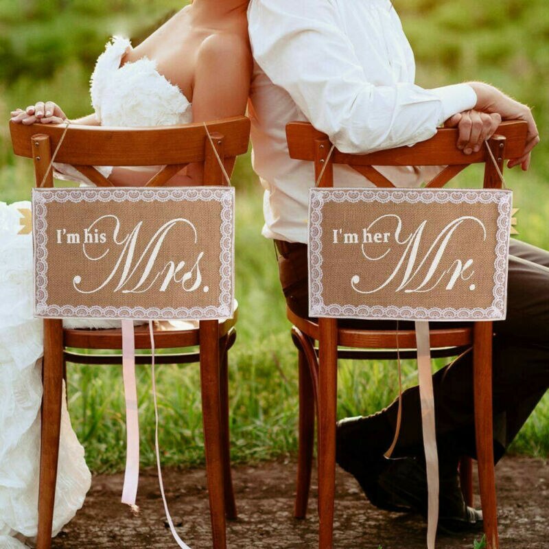30 x 20cm khaki mr. & mrs. burlap stol banner sæt stol tegn guirlande rustik bryllupsfest dekoration