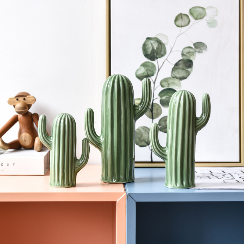 Nordic Stijl Creatieve Keramiek Cactus Ornamenten Woonkamer Desktop Decoratieve Simulatie Groene Plant Beeldjes Woondecoratie