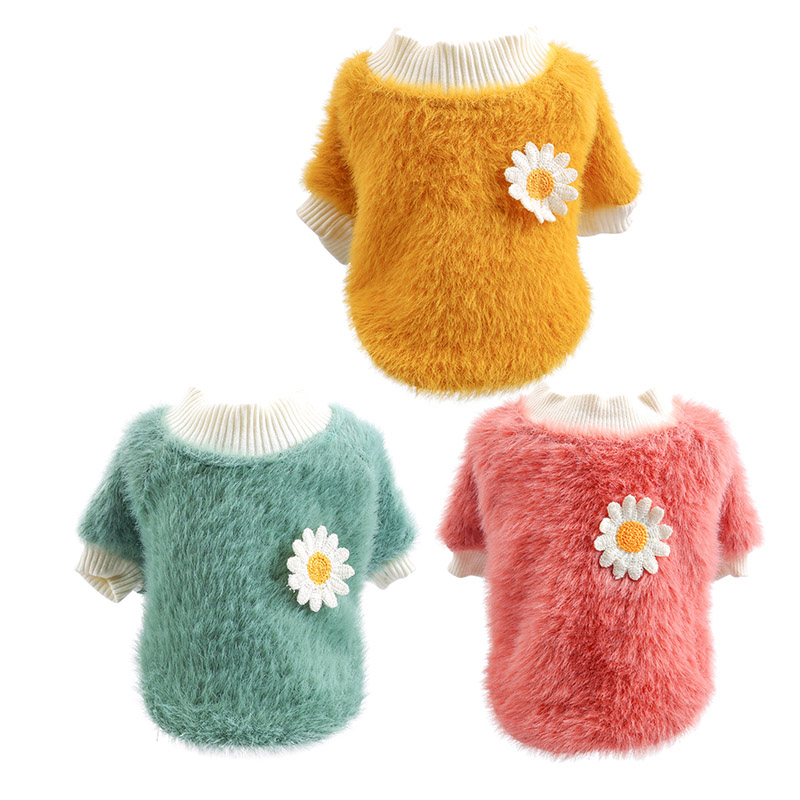 Pull doux marguerite pour chien de compagnie, vêtement d'hiver pour petit chien, chiot, chat