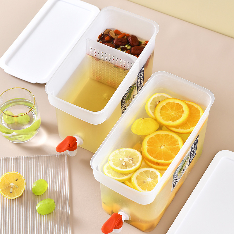 Koelkast Koude Waterkoker met Kraan, 5L Plastic Koud Water Kruik Met Fruit Infuser Grote Capaciteit Ijsdrank Dispenser Limonade Fruit Theepot Drankdispenser voor Dagelijks Gebruik