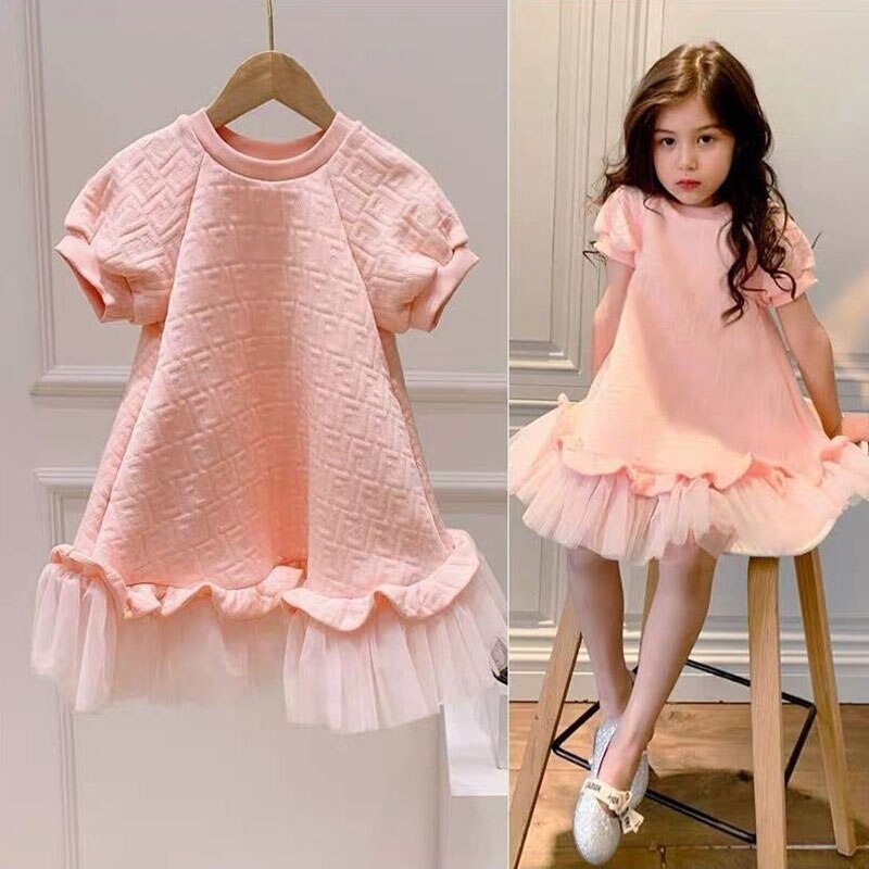 Girls Dress Kids Cotton Dresses for Girls Winter Outfits Casual Dress Pink Color Toddler Girl Dress with Lace Flower