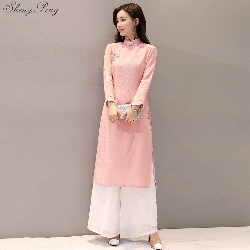 aodai vietnam long cheongsam dress for women traditional clothing ao dai dresses oriental dress V1801
