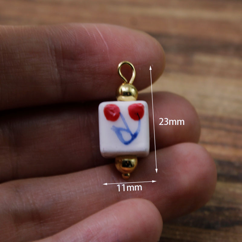 2Pcs/Lot Painted Handmade Ceramic Tulip/Tropical Fish Pendant Beads/Animal Charms/Steel Eye Pin DIY Necklace Earring Accessories: Rhodium Plated