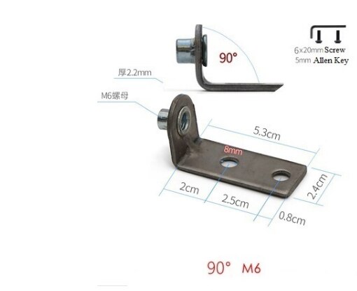 8Pcs 90 98 Degrees L Shaped Transforming Pivot Bracket M6 M8 Threaded Nut Furniture Chair Hardware Fitting: Brass