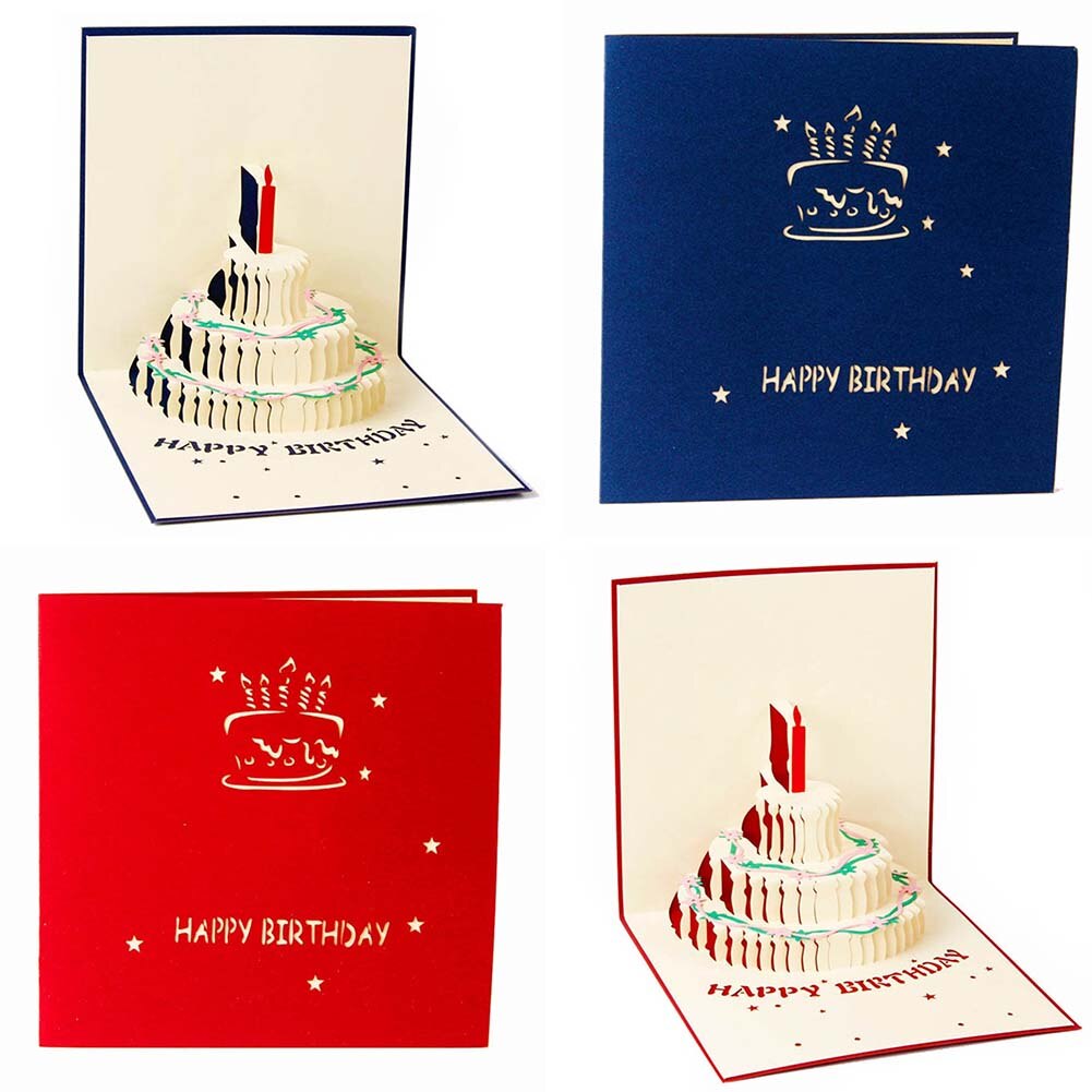 3D Up Handcrafted Origami Birthday Cake Candle Greeting Card Envelope Invitation Card Kirigami 15*15cm