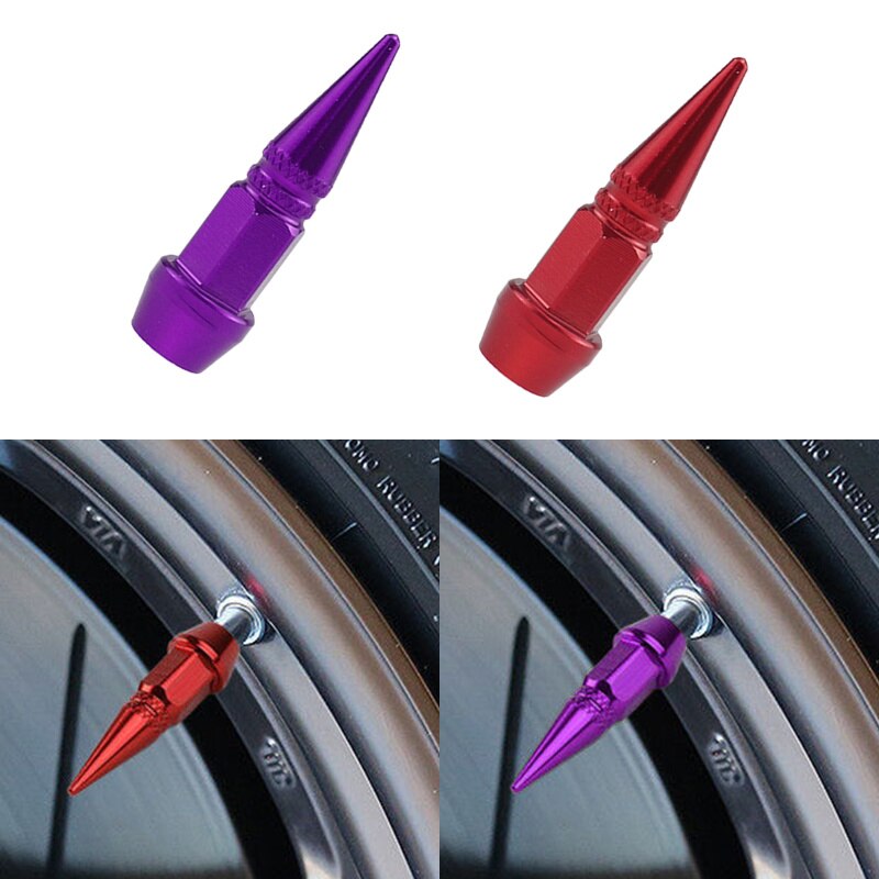4 Stuks Universele Aluminium Styling Tunning Auto Ventiel Cap Spike Vormige Metalen Dust Covers Deksel Voor Fiets Motorfiets
