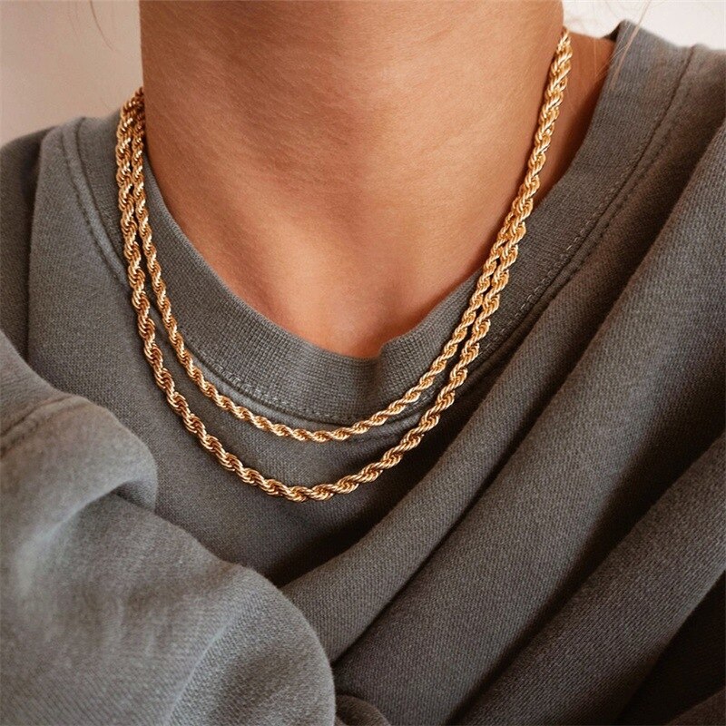 Hip Hop Punk 3mm Stainless Steel Swag Twist Rope Chain Necklace For Women Men Gold Color Necklace Jewelry Accessories