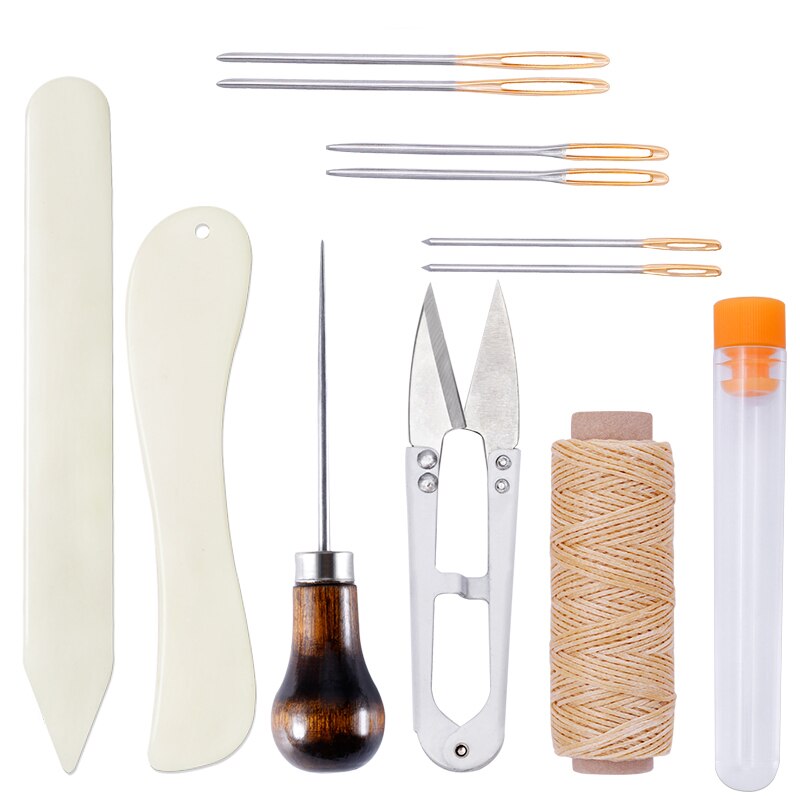 Nonvor Leather Craft Bookbinding Kit Starter Tools, Awl Tool Bone Folder Creaser Waxed Thread, Leather Sewing Needles Scissors