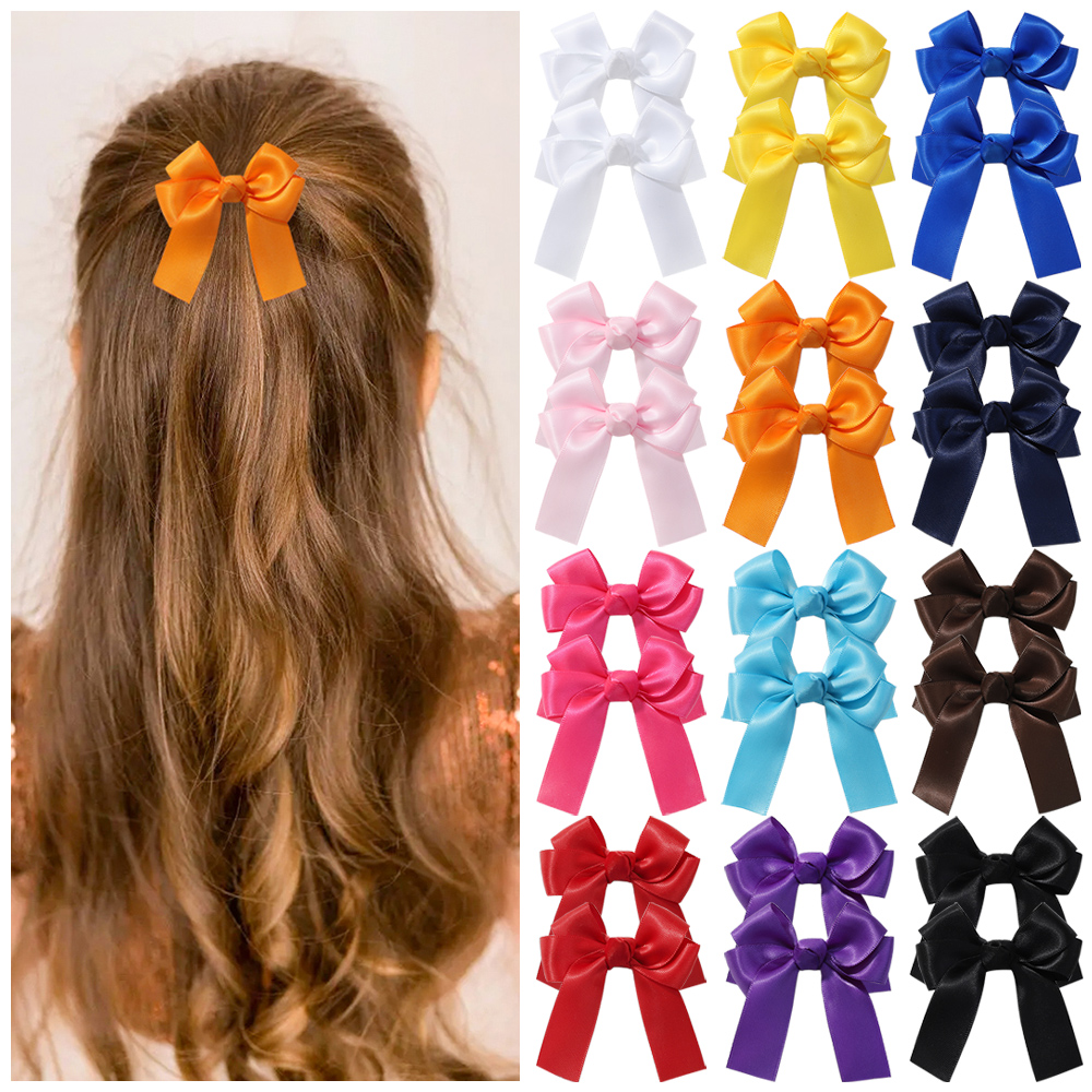 Pinzas para el pelo con lazo para niña, 2 piezas, lazos de cinta de Color sólido, horquillas, accesorios para el cabello de Boutique para niños,
