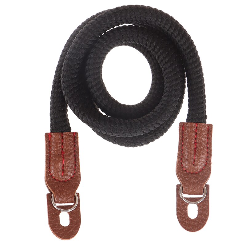 1Pc Katoenen Touw Camera Neck Strap Vintage Schouderriem Lederen Pols Lanyard Reizen Accessoires: Black