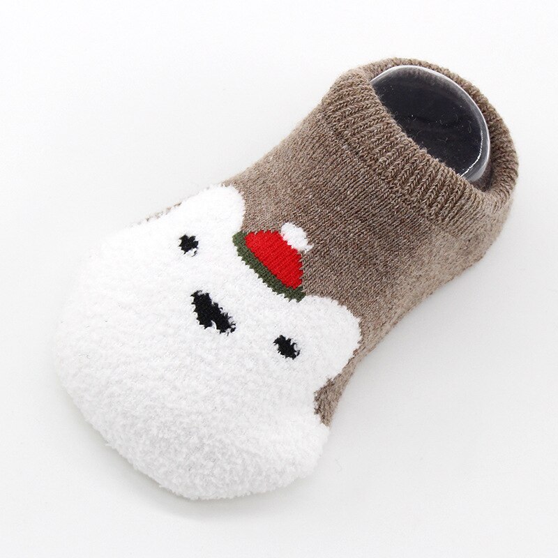 Autumn and Winter Thickening Kids Socks Cartoon Socks Baby Girls Socks Toddler Floor Socks Christmas Non-slip Baby Boys Socks: Coffee Color / L(3-5T)