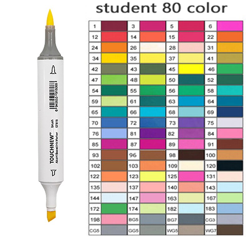 TOUCHNEW-rotuladores artísticos de doble punta para niños y adultos, pincel de Alcohol y cincel para bocetos, 30/40/60/80/168 colores: 80 white colorsB