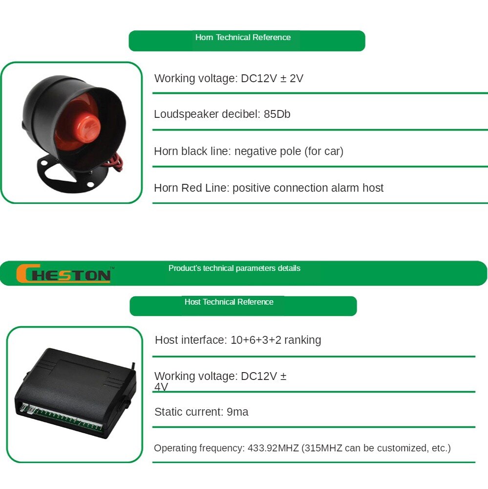 Car Alarm Vehicle System 1-Way Universal Protection Security System Keyless Entry Siren + 2 Remote Control Burglar