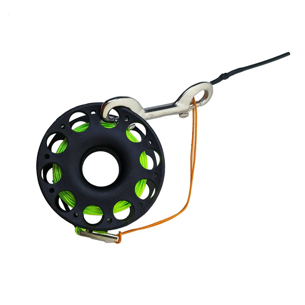 Carrete de buceo de 30M, carrete de dedo con gancho de doble punta de acero inoxidable, equipo de snorkel técnico, carrete de línea guía de buque de cueva
