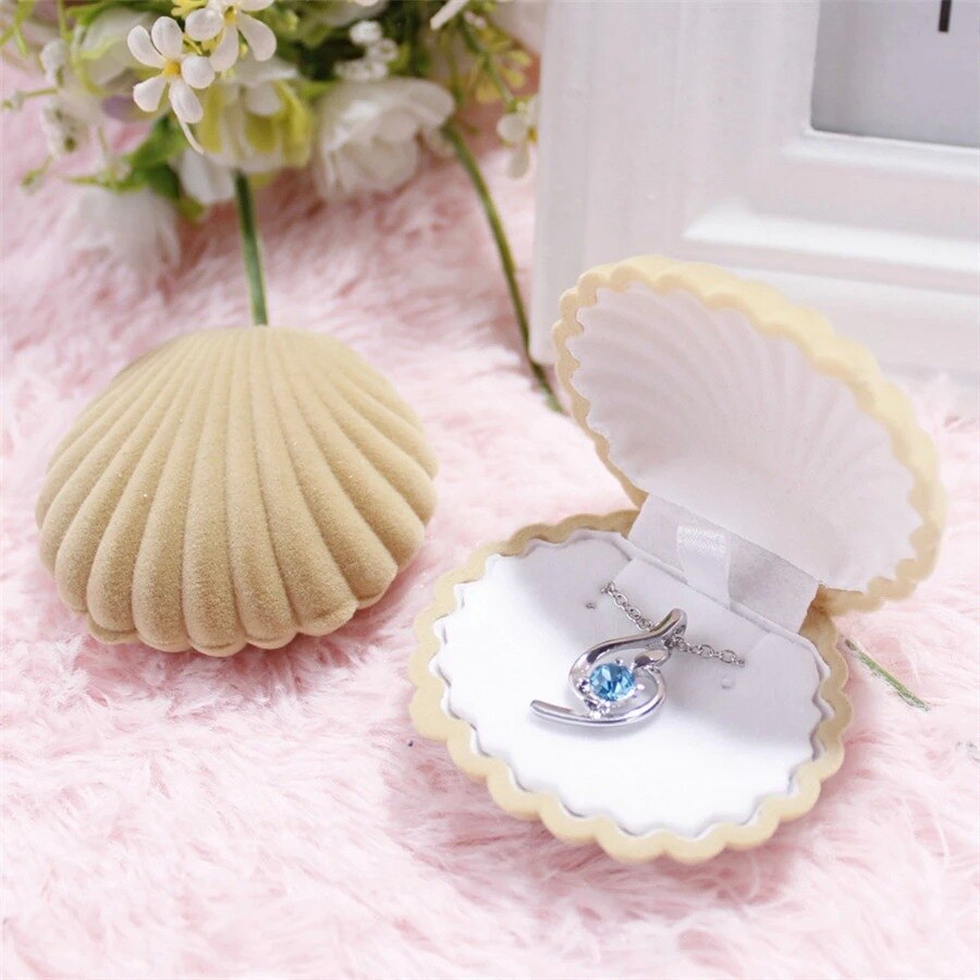 1 Stuk Mooie Fluwelen Schelpen Sieraden Doos Container Wedding Ring Doos Voor Oorbel Ketting Armband Display Box Houder 5 stijl: Shells Apricot