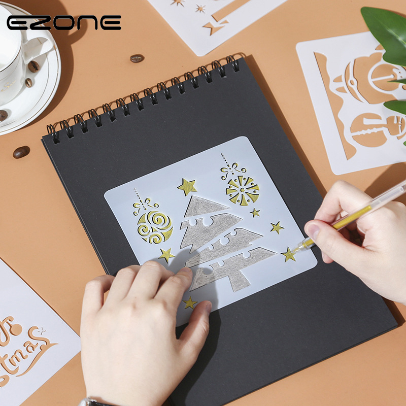 EZONE, regla de pintura de Navidad, de alce, de Navidad, Forma del árbol, plantilla hueca, sello, herramienta de dibujo DIY, papelería de Estudiante