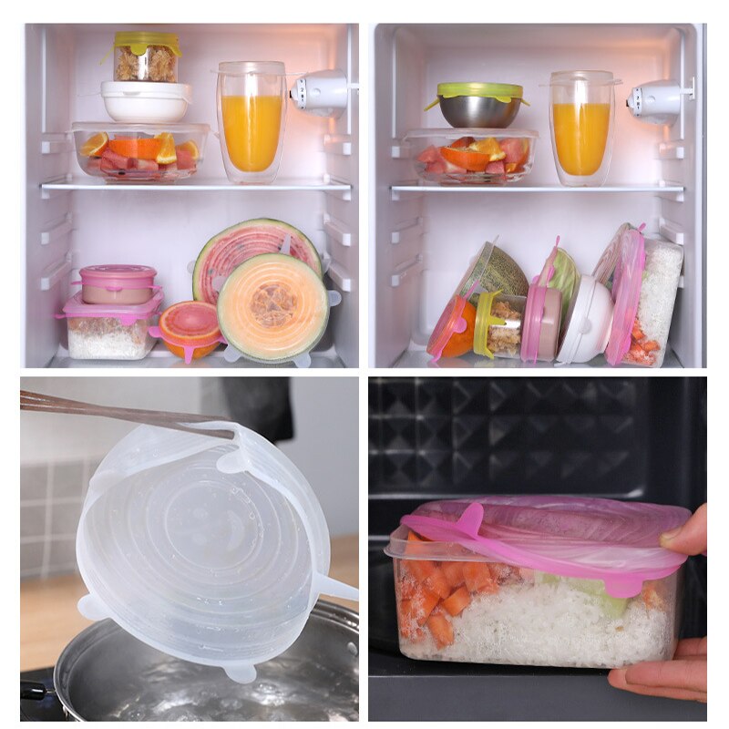 couvercle silicone alimentaire couvercle extensible en silicone alimentaire couvercle silicone charlotte alime Couvercles en Silicone extensibles pour micro-ondes, 6 pièces, accessoires de cuisine, pour aliments, frais