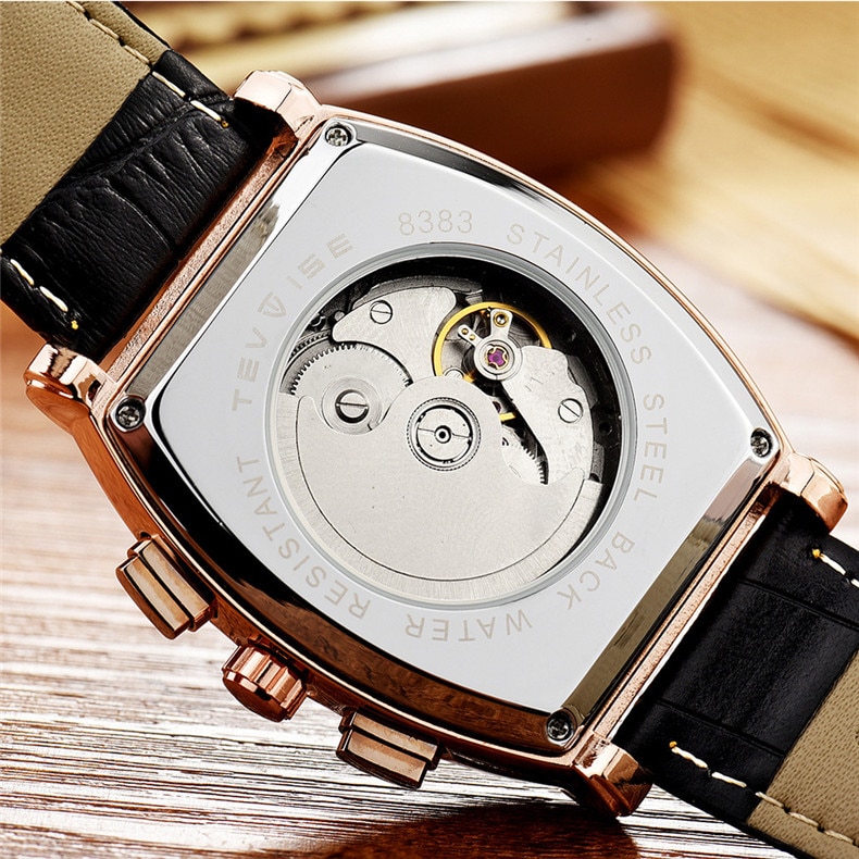 Rétro rectangulaire multi-fonction hommes montres haut de gamme de luxe automatique mécanique montre hommes étanche calendrier horloge