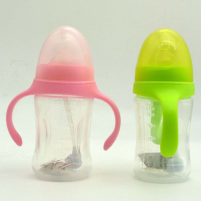 210ml Cute Baby Bottle Infant Newborn Children Learn Feeding Drinking Handle Bottle Kids Straw Juice Water Bottles Training Cup