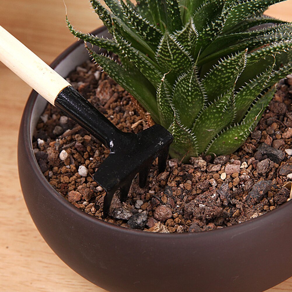 3pcs Mini Portable Gardening Tools Metal Head Shovel Rake Spade Plant Garden Soil Flowering Wooden Handle Tool Set