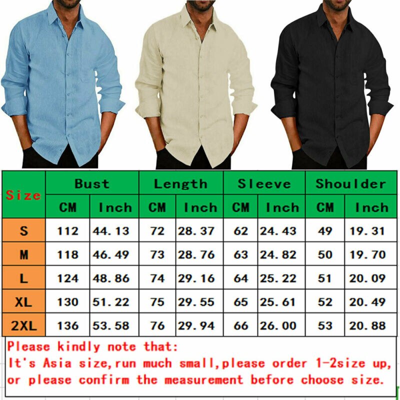 Plus size 2xl tunika herreskjorte solid lin basic knapp casual lin bomull langermede v-hals skjorter menn sommer topper