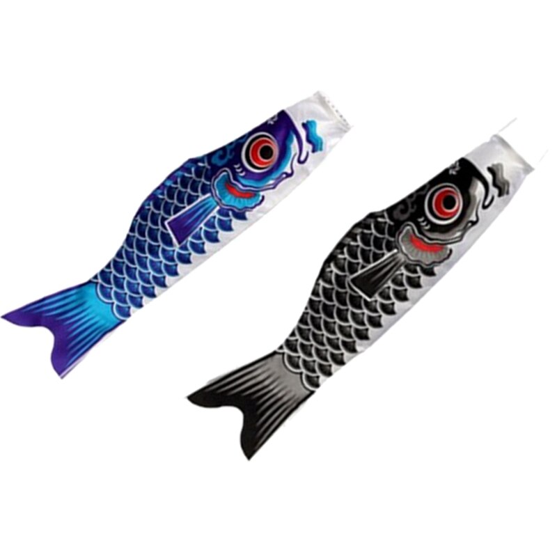2 pièces japonais carpe vent chaussette Streamer poisson drapeau cerf-volant poisson coloré vent chaussette carpe vent chaussette drapeau 150cm, noir & bleu