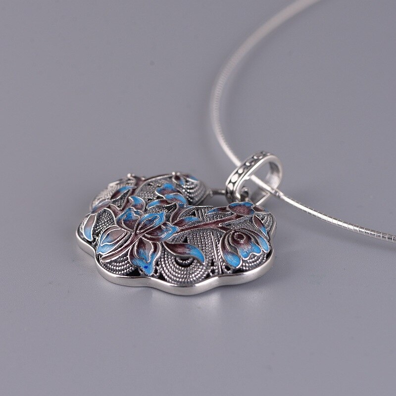 BALMORA Echt 925 Sterling Silber Jahrgang Pfingstrose Blumen- Anhänger für Halsketten Frauen Dame Ethnische Emaillieren Schmuck