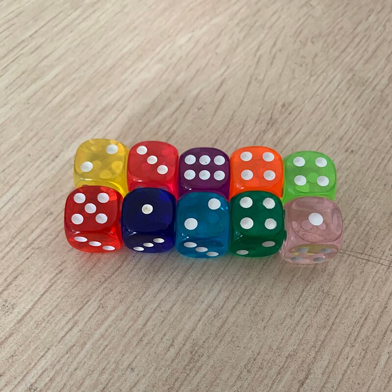 10PCS/Lot Dice Set 14mm 10 Colors Transparent Acrylic 6 Sided Dice For Club/Party/Family Games: 10 colors