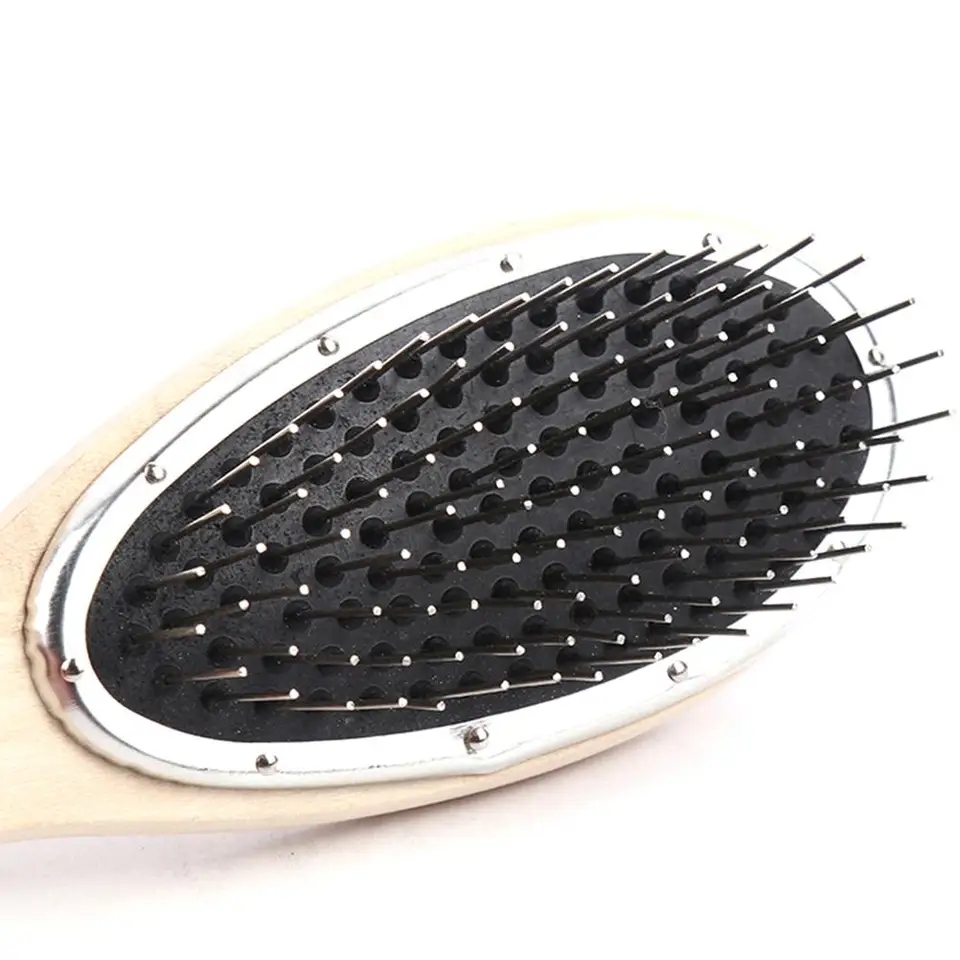 Houten handvat ontwarrende haarborstel Haarpruik Styling Stalen kammen Grove ronde kop Massageborstel Kapper Metalen kam