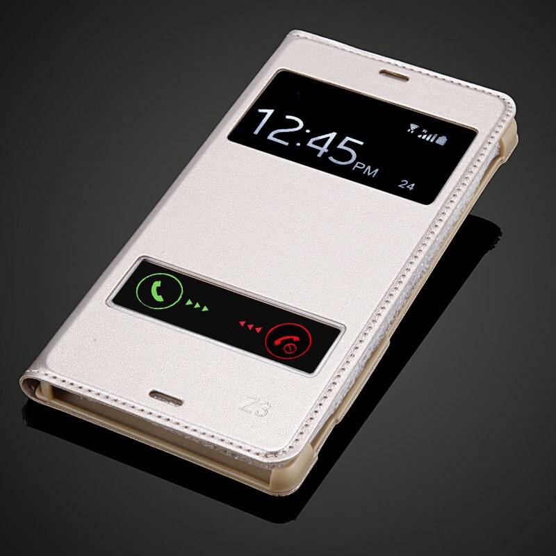 Para Sony Xperia Z3 D6603 D6643 D6653 D6616 D6633 cubierta de la carcasa de la batería de lujo Hashion View Windows Flip Funda de cuero PU