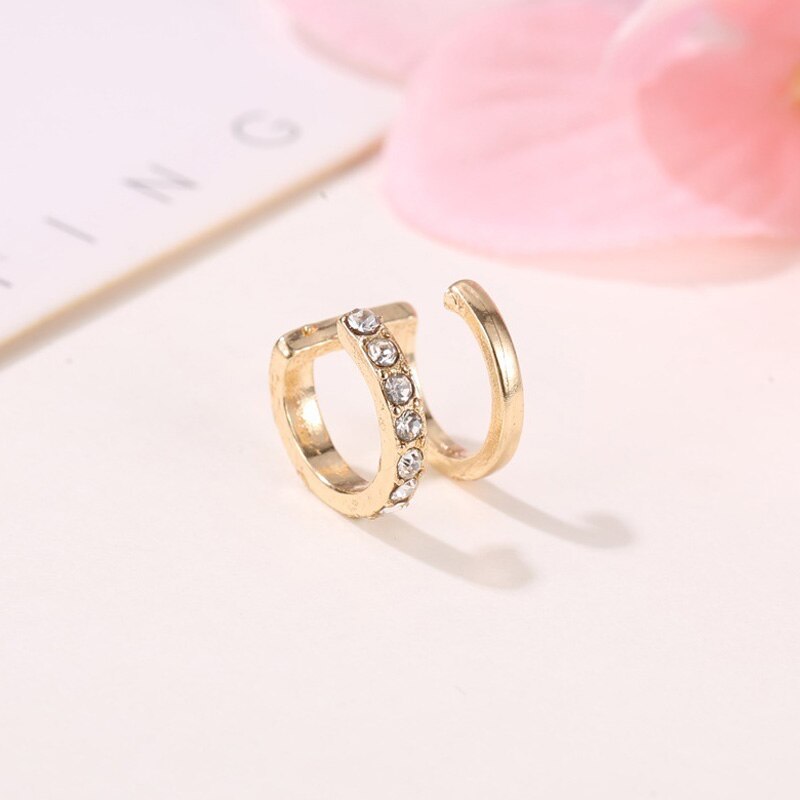 1 Set Minimalistische Little C Cubic Zircon Kraakbeen Blad Oorbellen Clips Sets Voor Vrouwen Chic Street Stijl Oor Manchetten