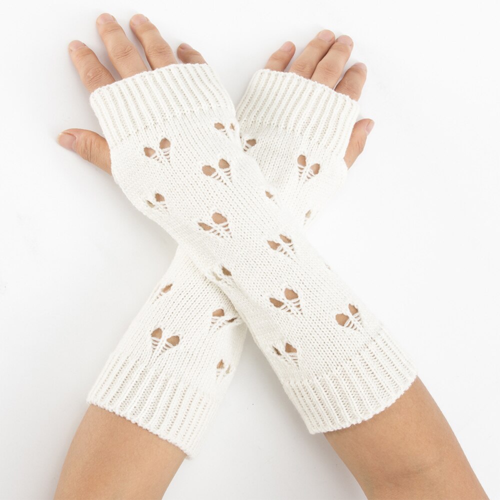 Vrouwen Meisjes Handschoenen Mode Handwarmer Winter Handschoenen Vrouwen Arm Gehaakte Breien Hollow Hart Mitten Warm Vingerloze Handschoenen: 3