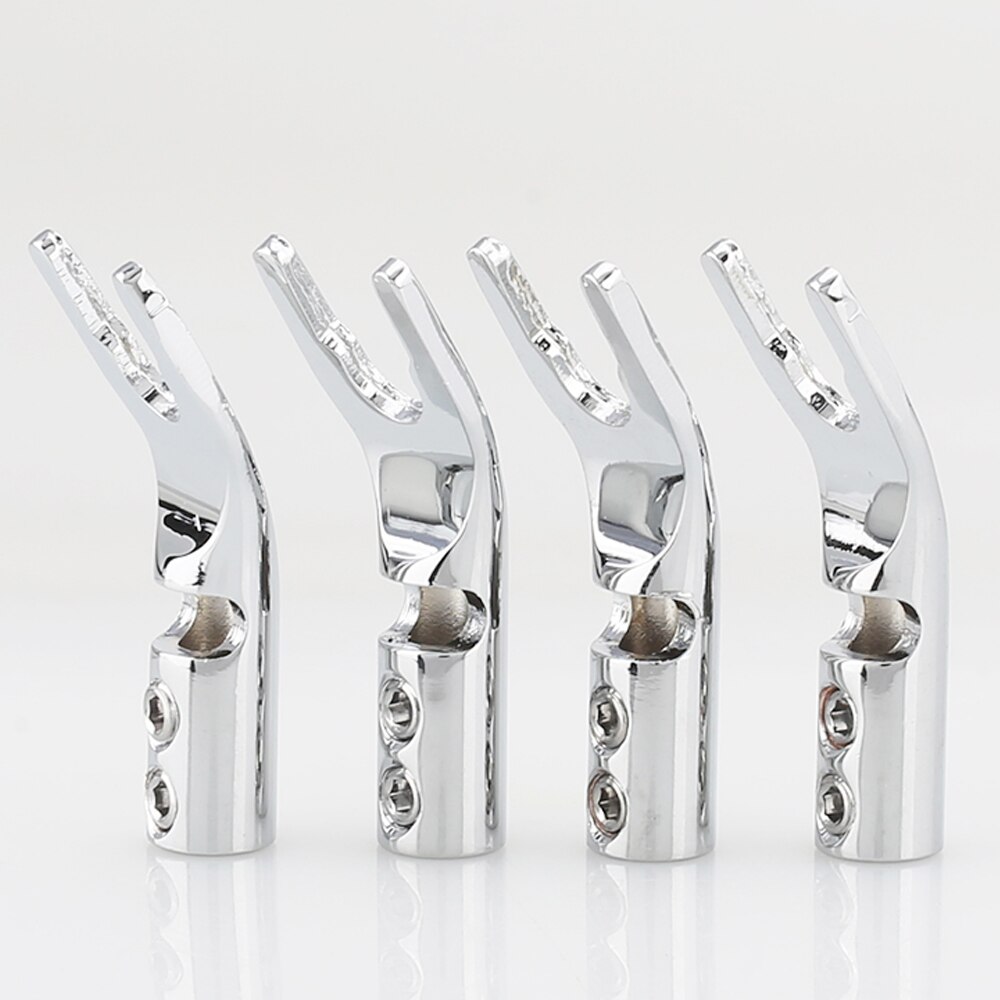 8Pcs Hifi Audio Vergulde Y Spade Connector Plug Zuiver Koper/Zilver/Rhodium Plated Vork Kabel Connectors plug Luidsprekerkabel