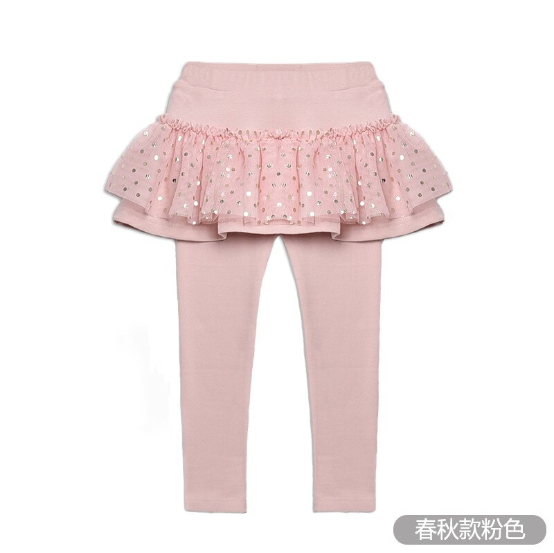 Mallas largas con falda para niña, pantalones pitillo con estampado de lunares, de princesa, para primavera y otoño: Pink / 6-8T