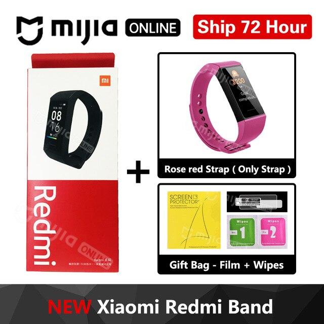 Xiaomi Redmi Band 4 Smart Hartslag Fitness Sport Tracker Bluetooth 5.0 Waterdichte Armband Touch Grote Kleur Screen Polsband: Add Rose red Strap