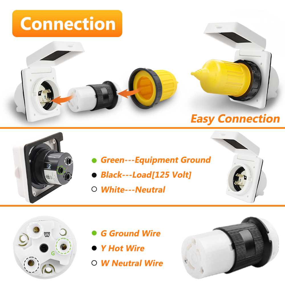 Conector de bloqueo de giro hembra RV 30 AMP, entrada de alimentación 125V, enchufe de alimentación NEMA L5-30P, Kit de arranque de cubierta impermeable
