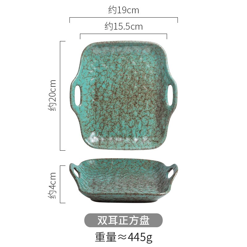 Retro Ceramic Dinner Plate with Wooden Handle Deep Dish Personality Household Restaurant Suchi Plate Ceramic Salad Bowl: a