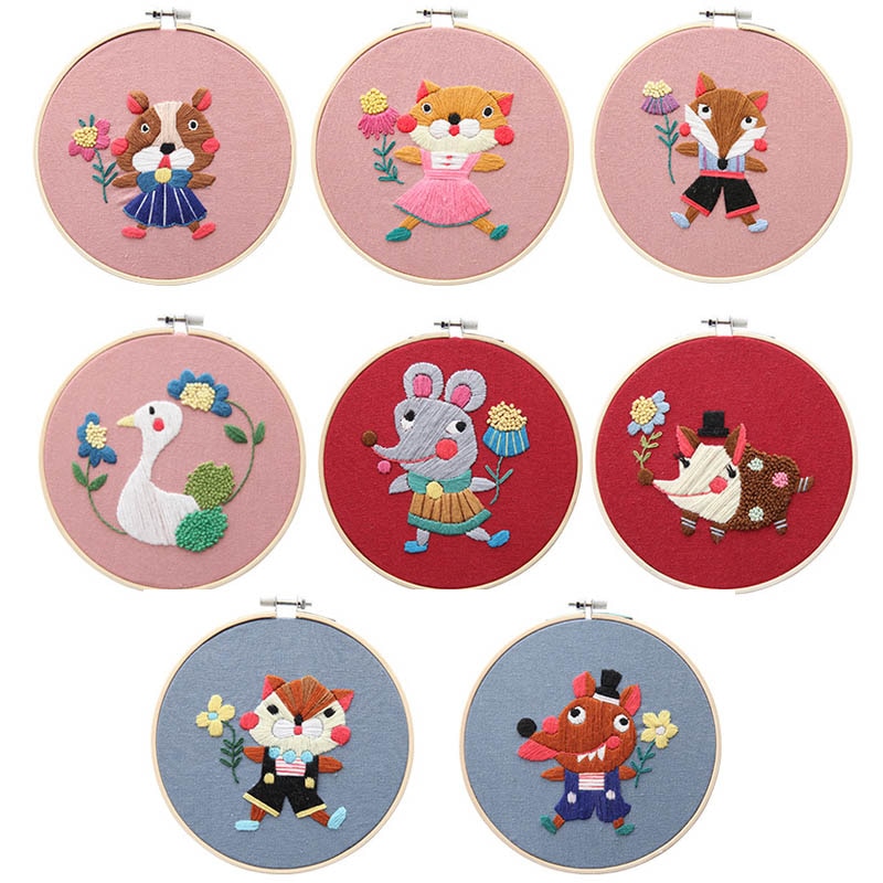 Pinturas colgantes, 15x15cm, Kit DIY bordado hecho a mano, paquete de Material de costura para principiantes con bonitos dibujos de animales
