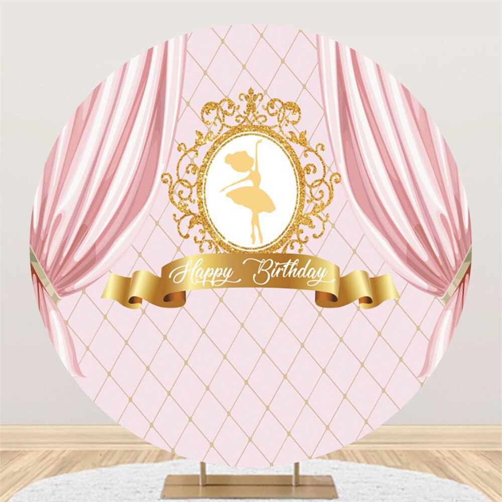 Ballerine fille rose gâteau zone décoration fête d&#39;anniversaire cercle arrière-plans bébé douche photographie Photo bannière arrière-plans ronds: D-150cm(4.92ft)