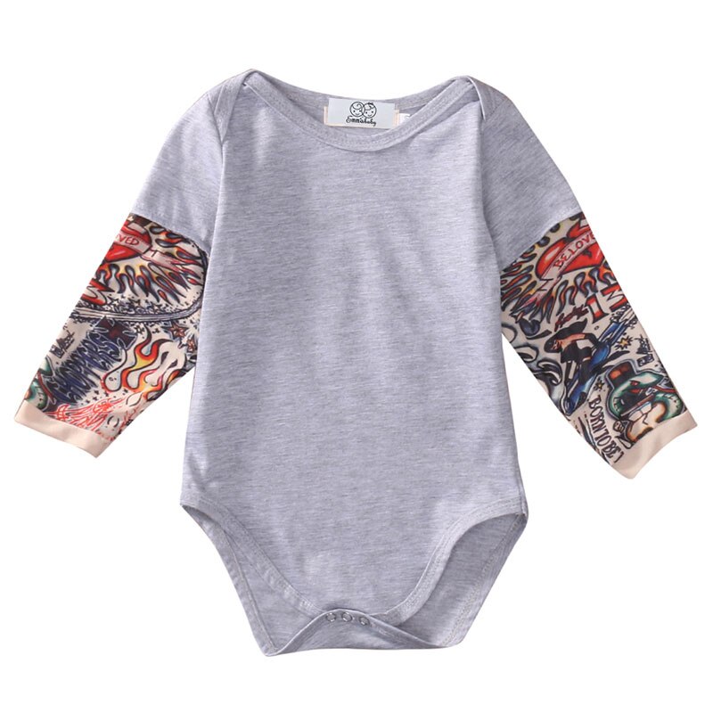 Pasgeboren Baby Baby Boy Romper Katoenen Kleding Tattoo Mouw Jumpsuit outfits Kids Baby Rompertjes 0-18 M: Grijs / 6m